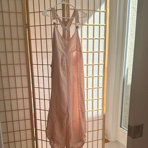 100 % pink linen overalls